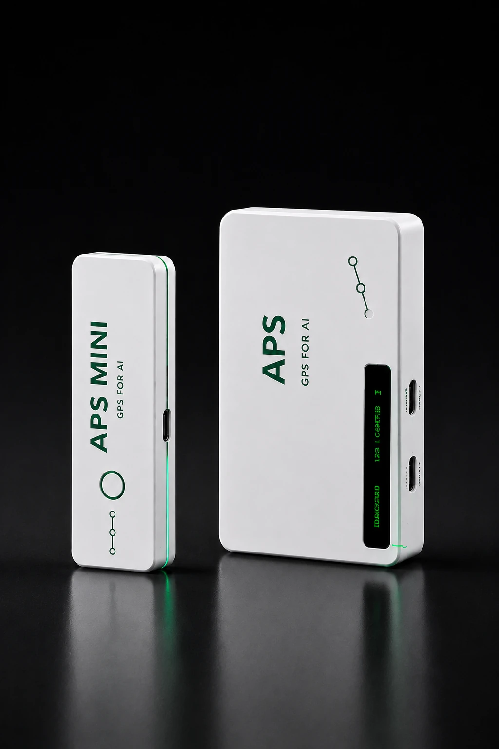 White APS Mini and APS units, each marked GPS for AI, lit along one edge in green